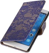 Bloem Bookstyle Wallet Case Hoesje voor Huawei Honor 6 Plus Blauw