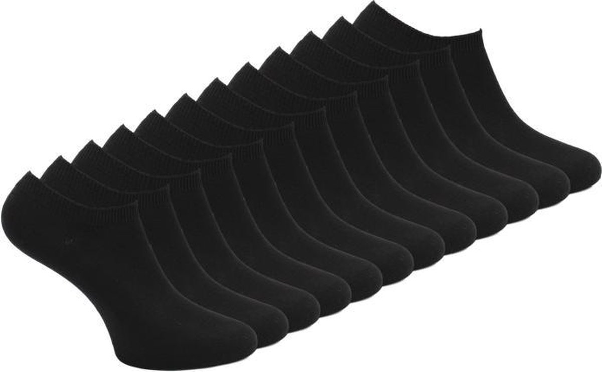 12 paar Bonanza sneakersokken - Basic - Platte Naad - Zwart - Maat 43-46