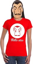 Rood Salvador Dali t-shirt maat L - met La Casa de Papel masker voor dames - kostuum