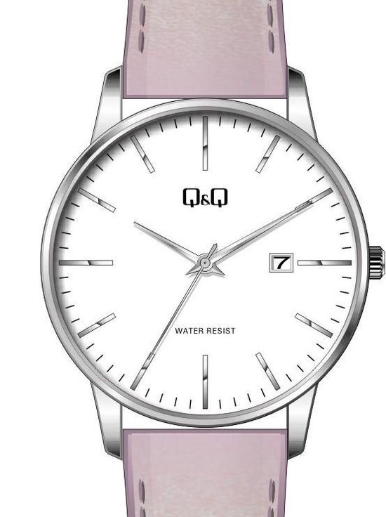 Q&Q horloge met roze band en datumaanduiding 40mm BL76J812