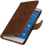 Hout Bookstyle Wallet Case Hoesje voor Huawei Honor 6 Plus Bruin