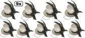 9x Midi hoge hoed glitter + deco zilver