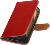 BestCases.nl Rood Pull-Up PU booktype wallet cover hoesje voor Motorola Moto E3