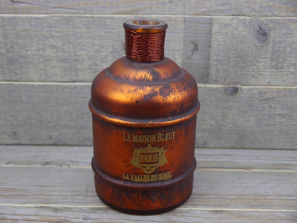 SENSE Decoratieve fles vaas met opdruk - Vintage stijl vaas - Vaas koper antiek
