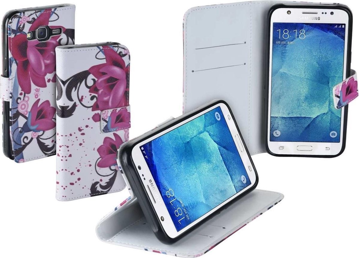 Bloemen design TPU bookcase hoes voor Samsung Galaxy J5 wallet cover