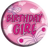 Roze verjaardag button Birthday Girl