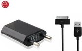 Oplader zwart + 30pin USB kabel voor iPhone 4 & 4S, iPhone 3GS/3G, New iPad (iPad 3)/iPad 2/iPad, iPod Touch, Lengte: 1meter