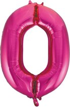 Cijfer 0 folie ballon roze van 92 cm