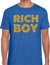 Rich boy goud glitter tekst t-shirt blauw voor heren XXL
