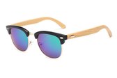 Bamboe zonnebril - Clubmaster model - Zwart frame met groene glazen