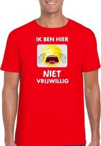 Rood feest shirt - Ik ben hier niet vrijwillig met emoticon voor heren M