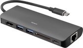 DELTACO USBC-1266 – USB-C Docking Station, HDMI, RJ45, USB 3.1, USB-C, SD kaart - aluminium, zwart