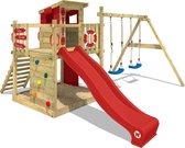 WICKEY speeltoestel klimtoestel Smart Camp met schommel & rode glijbaan, outdoor klimtoren voor kinderen met zandbak, ladder & speelaccessoires voor de tuin