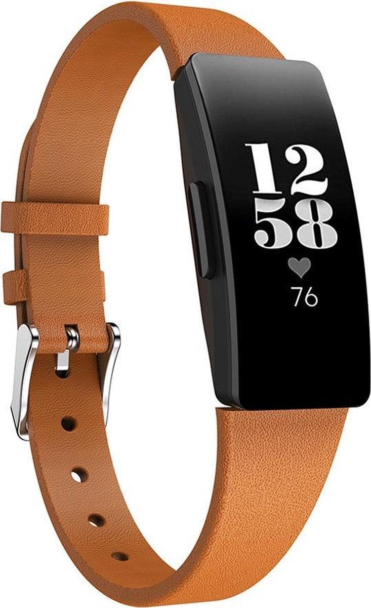 KELERINO. Leren band geschikt voor Fitbit Inspire (HR) - Bruin