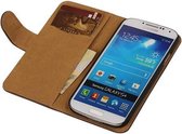 Hout Bookstyle Wallet Case Hoesje Geschikt voor de Samsung Galaxy S4 i9500 Donker Bruin
