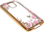 Glimmend bloemen hoesje goud Samsung Galaxy S5 (Plus) / Neo