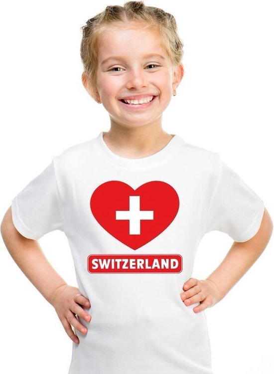 Zwitserland hart vlag t-shirt wit jongens en meisjes 158/164