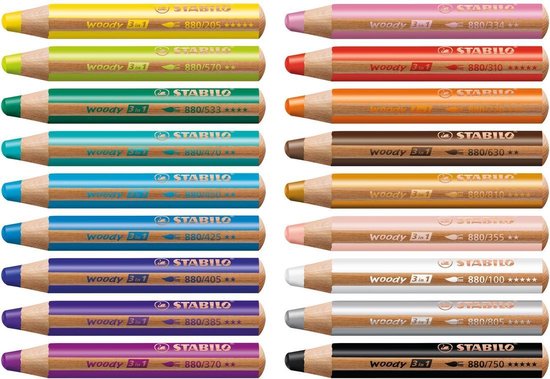 STABILO woody 3 in 1 - Multi Talent Kleurpotloden - Etui Met 10 Kleuren + Puntenslijper