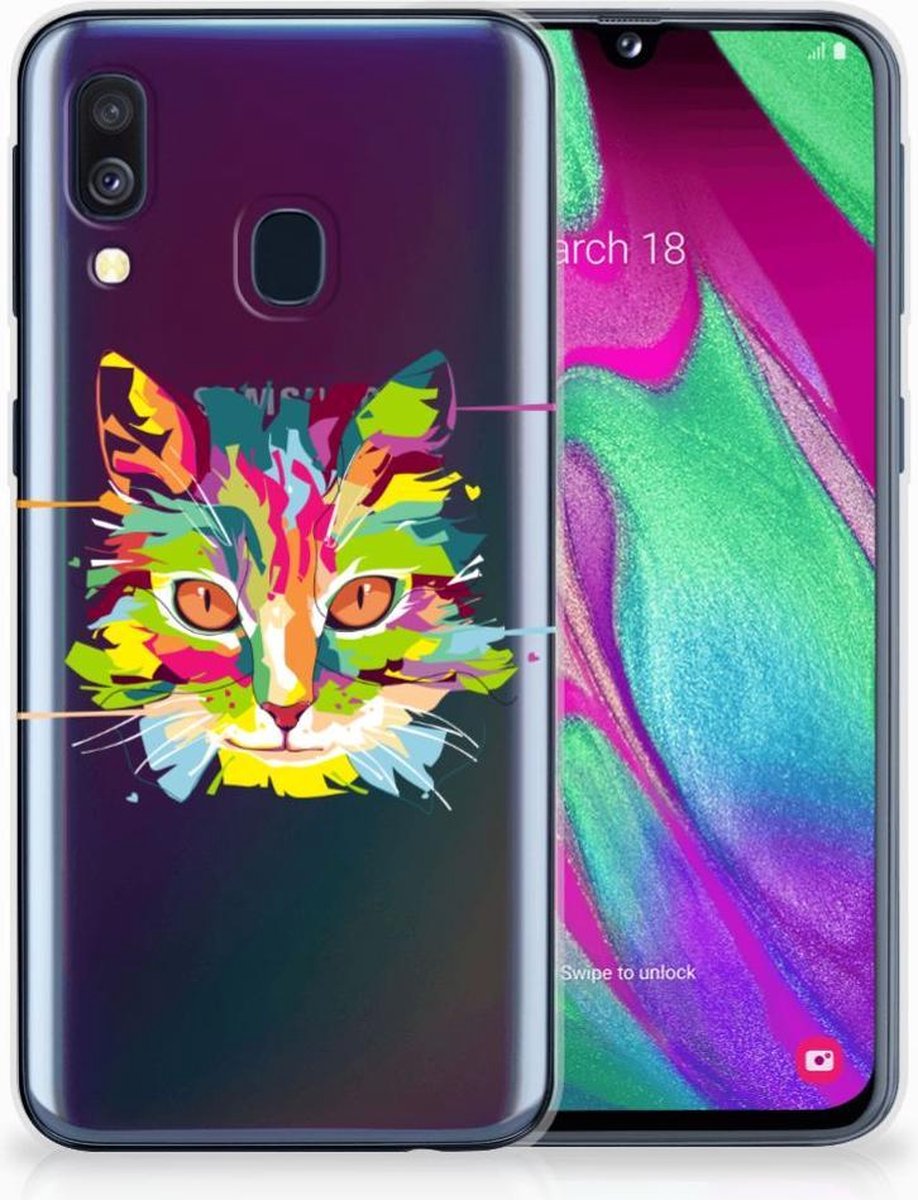 Samsung Galaxy A40 Telefoonhoesje met Naam Cat Color