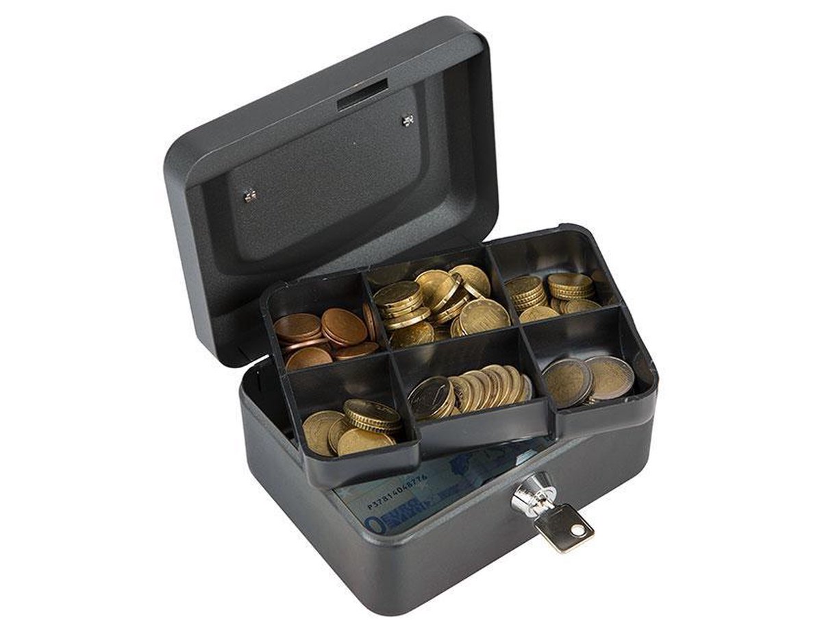 Practo - Geldkoffer professioneelmat antraciet - met los muntenbakje - 15x8x12 cm