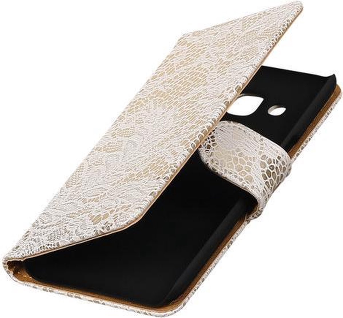 BestCases.nl Wit Lace booktype wallet cover hoesje voor Samsung Galaxy J3 2016