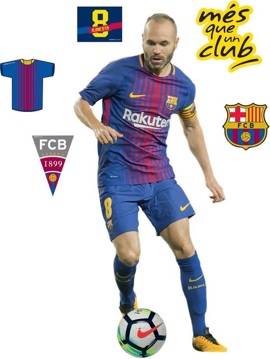 Muursticker Voetbalspeler Iniesta - FC Barcelona - Kinderkamer - 55 cm hoog