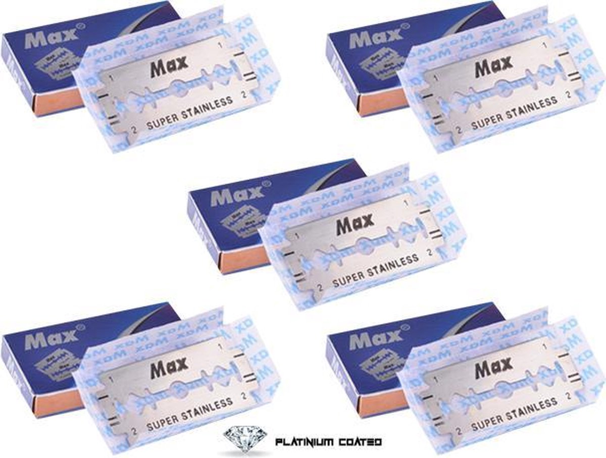 Max Superior Platinum scheermesjes - Double Edge Blade - 5 doosjes van 5 scheermesjes = 25 Stuks
