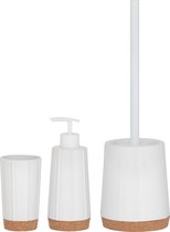 Sealskin Cork Badkamerset - Toiletborstel met houder - Zeepdispenser 350 ml - Tandenborstelbeker - Wit