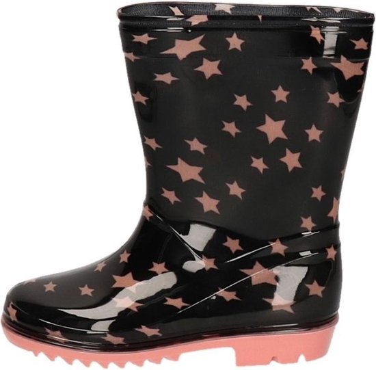 Snel onder Te voet Zwarte peuter/kinder regenlaarzen zwart met roze sterretjes - Rubberen... |  bol.com