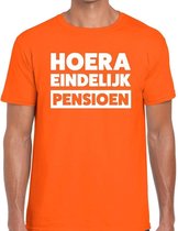 Hoera eindelijk pensioen t-shirt oranje heren 2XL