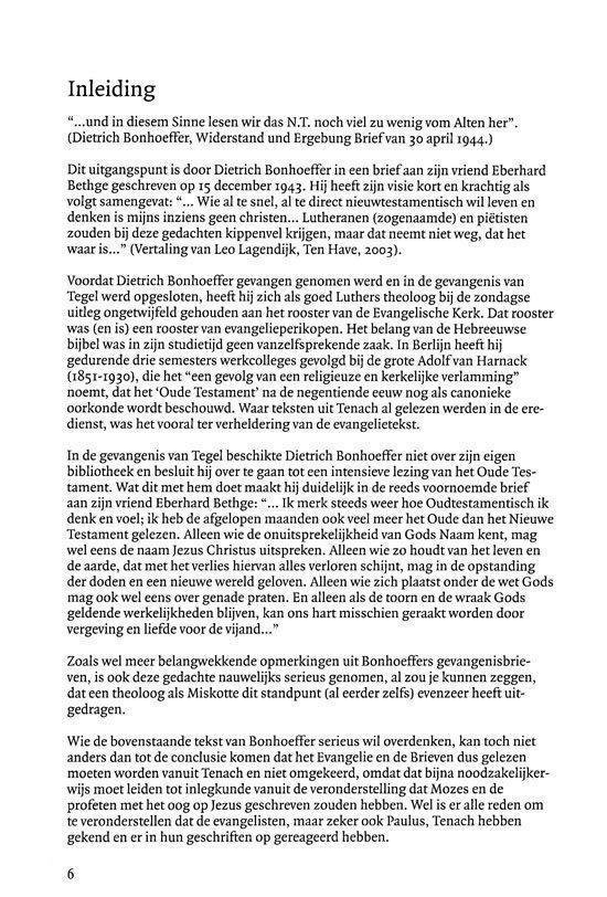 Boekpagina met 'Inleiding' en tekst over Dietrich Bonhoeffer, zijn geschriften en de theologische benadering van de Bijbel.