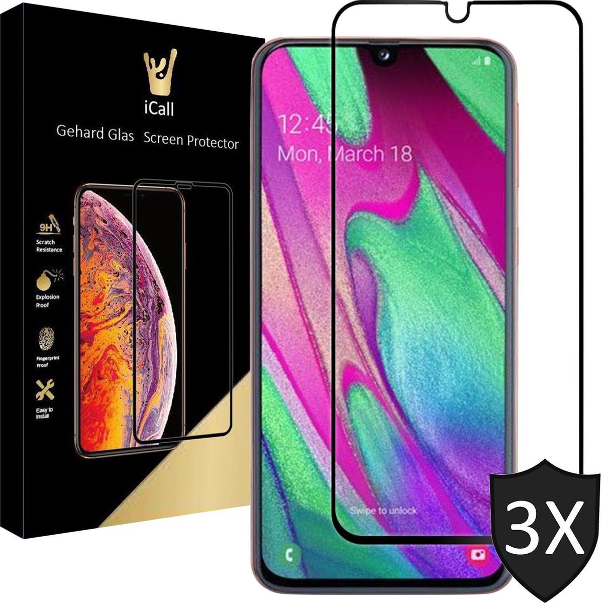 Screenprotector geschikt voor Samsung A40 - 3x FullGuard Glas Screen Protector