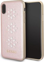 iPhone Xs/X TPU Case hoesje - Guess - Glitter Rose goud - Kunstleer