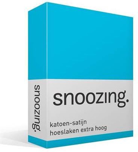 Snoozing - Katoen-Satin - Hoeslaken - Lits jumeaux - Extra haut - 160x210 cm - Turquoise