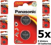 10 Stuks (5 Blisters a 2x) - Panasonic CR2025 Lithium knoopcelbatterij