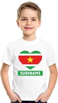Suriname hart vlag t-shirt wit jongens en meisjes 158/164
