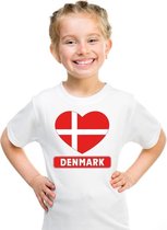 Denemarken hart vlag t-shirt wit jongens en meisjes S (122-128)