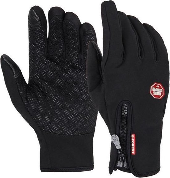 Zwarte fietshandschoenen met rits en grip op de handpalm, set van twee.