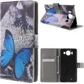 Microsoft Lumia 950 cover wallet hoesje blauw vlinder