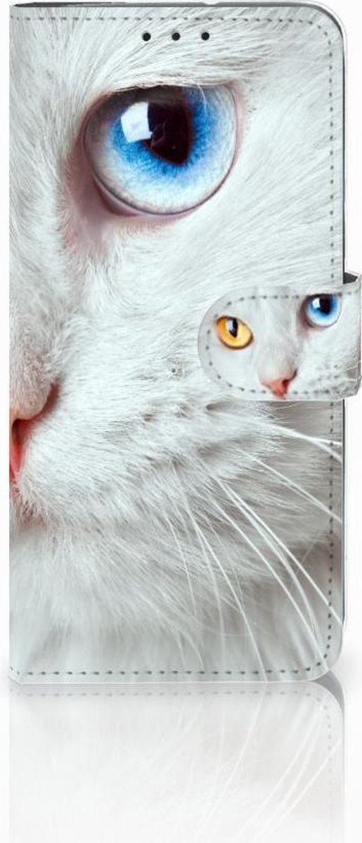 Motorola Moto G7 Power Telefoonhoesje met Pasjes Witte Kat