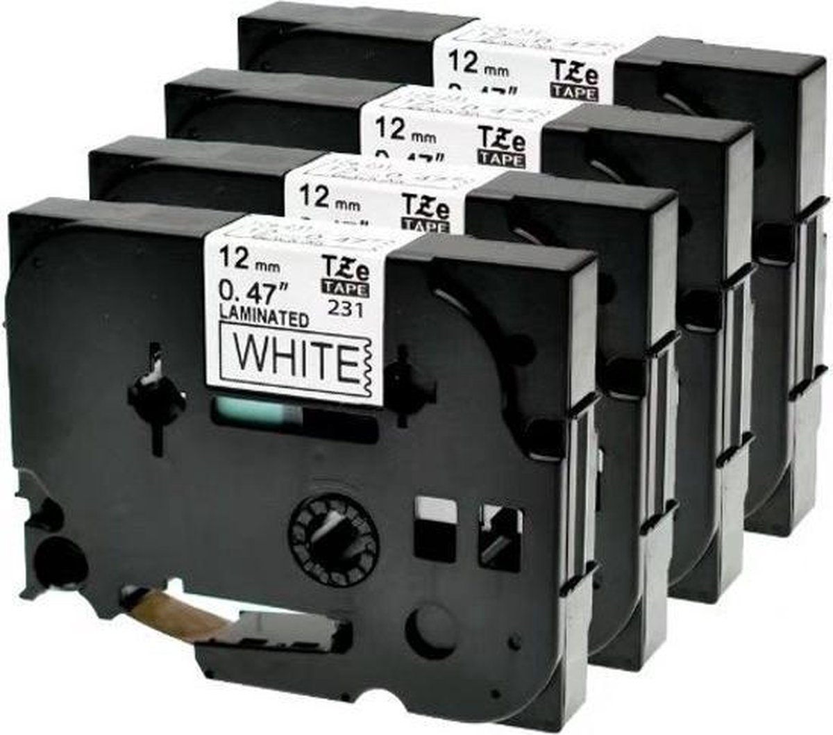 TZe231 Label Tapel Compatible 4x TZ231 Zwart op Wit 12mm X 8m voor Brother P-Touch PT-1000 GL-H100 GL-H105 GL-200 PT-1080 PTE-550WVP PT-P700 PT-H300 Label Printer
