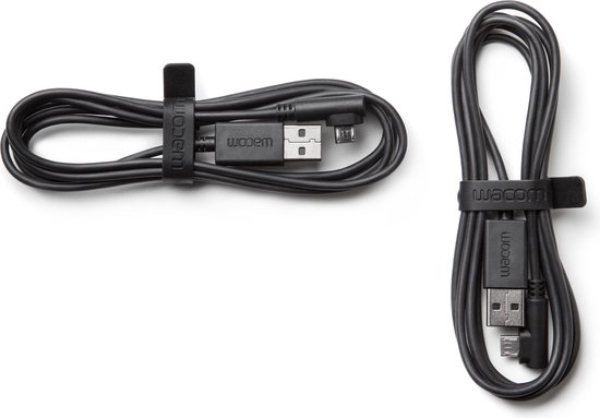 Twee zwarte Wacom USB-kabels, beide met micro-USB en USB-A connectoren.