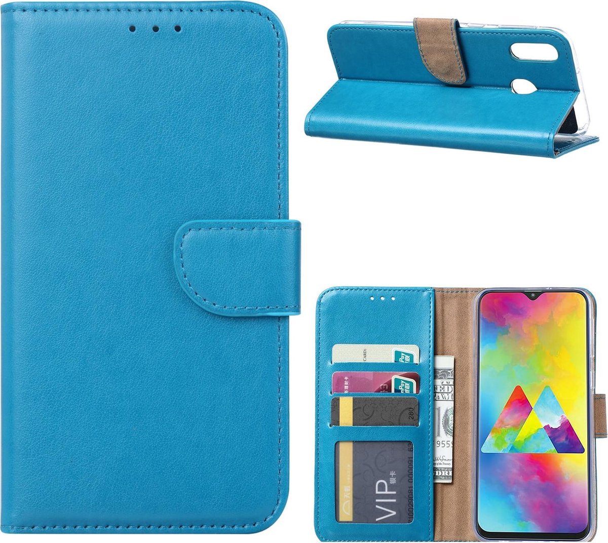 Samsung Galaxy M20 Hoesje Turquoise met Pasjeshouder