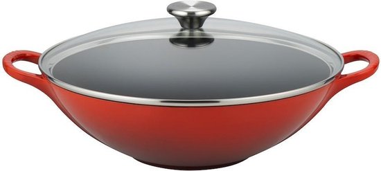 Gietijzeren wok in Kersenrood 3,8l 32cm