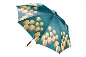 Stevige paraplu met tulpenprint en houten handvat - Multikleur - ø130cm  - Tulp - Geel - Zeer groot - Wind - Regen - Paraplu's