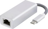 Deltaco USBC-1080 USB-C naar RJ45 Gigabit Ethernet netwerkadapter aluminium zilver-wit
