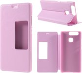 Huawei Ascend P9 view cover wallet hoesje roze