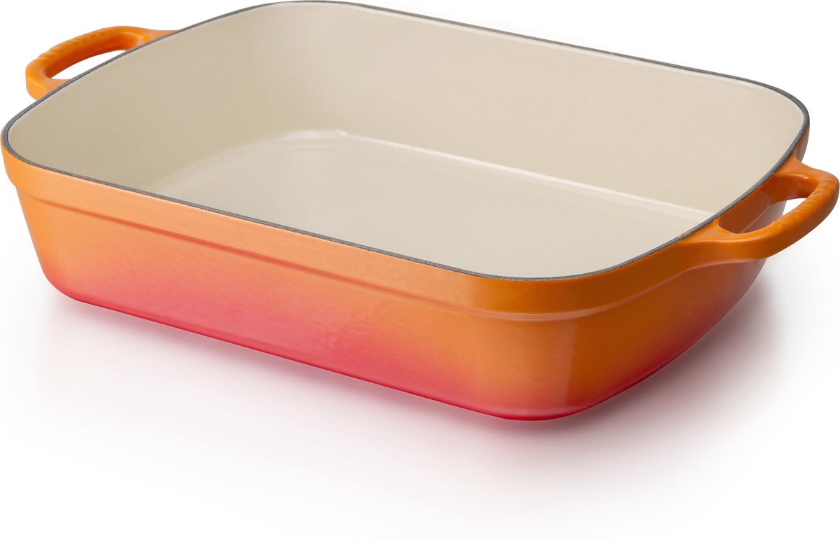 Gietijzeren rechthoekige braadslede in Oranje-rood 5l 33cm