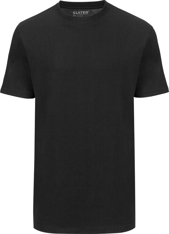 Zwarte basic T-shirt met ronde hals en korte mouwen.