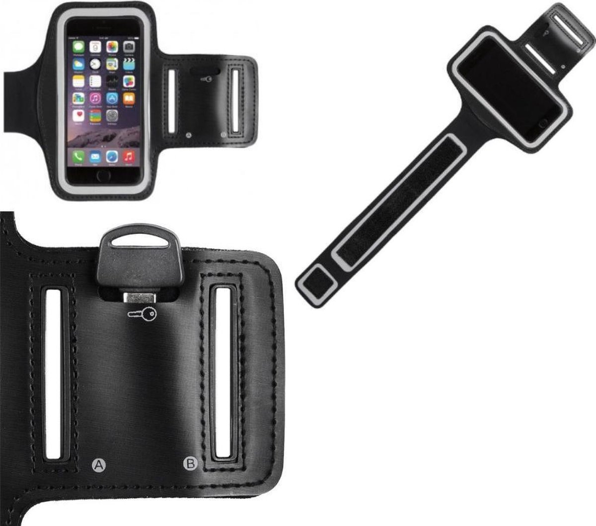 Sportband iPhone 6 Plus (5.5 inch) hardloop sport armband met reflectie Zwart